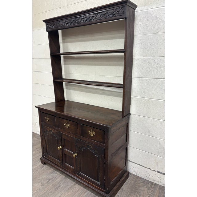 Brown Antique English Oak Pewter Cupboard Welsh Style Dresser For Sale - Image 8 of 11