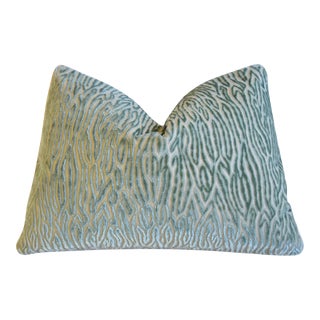 Scalamandre Abstract Cut Green Velvet Feather/Down Pillow 23" X 17" For Sale