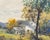 A watercolor painting by the American artist Bill Abell (1935-2026). This vibrant work depicts a white house nestles...
