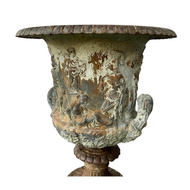 19th Century French Cast Iron Medici Borghese Garden Urns Pair For Sale - Image 11 of 18
