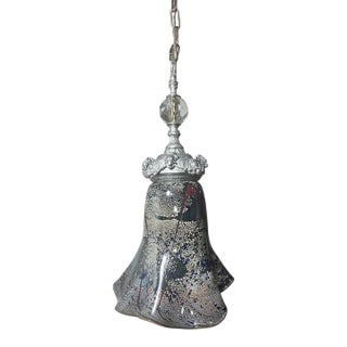 Antique Silver Tone Sculptural Med Goat Head & Abstract Art Glass Pendant Light For Sale