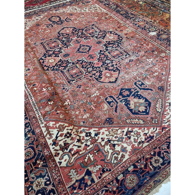 Persian Antique Heriz Carpet Raw Earthy Rusty & Clay Undertones Rug 9.10 x 13.4 For Sale - Image 3 of 6