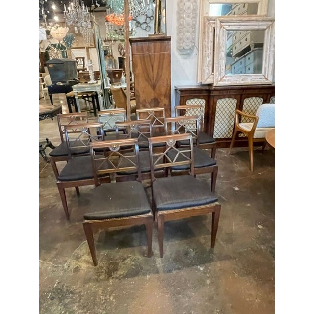 Set of Northern European Walnut and Brass Dining Chairs For Sale - Image 9 of 9