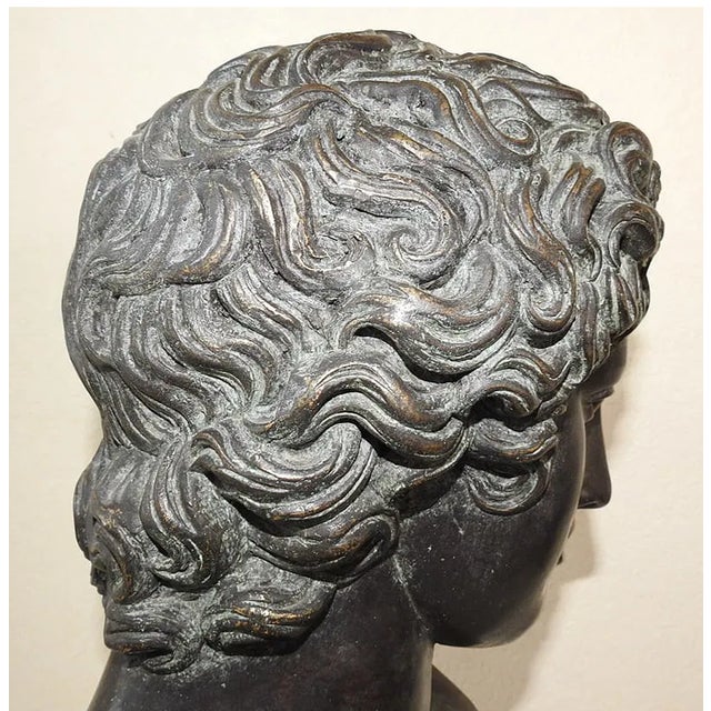 Grand Tour Style Patinated Bronze Benevento Head Bust on Giallo Siena Marble Base For Sale In Los Angeles - Image 6 of 7