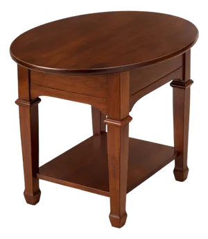 Late 20th Century Solid Wood Oval Side Table / Nightstand in Old Chapel Satin Walnut With Lower Shelf