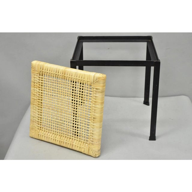 Mid Century Modern Danny Ho Fong Tropi-Cal Iron Cane Side Table Stool - Set of 4 For Sale - Image 12 of 18