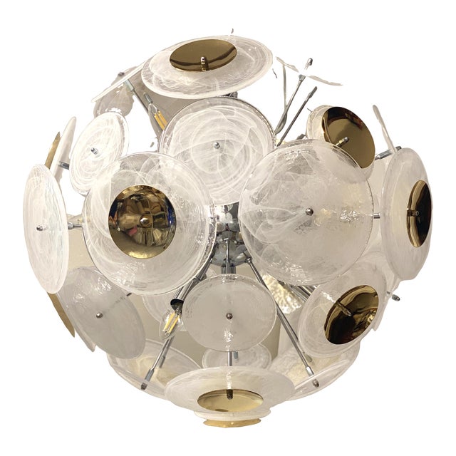 Italian Venied-White "Alabastro Murano Glass Sputnik Chandelier For Sale