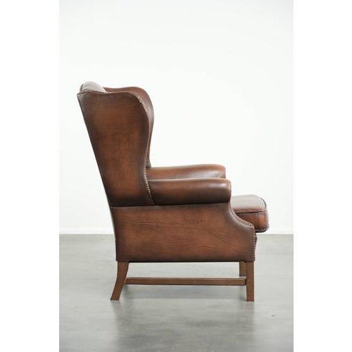 English Cowhide Wing Armchair For Sale - Image 3 of 13
