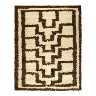 Vintage Tulu Rug With Cream White and Brown Geometric Patterns, From Rug & Kilim For Sale