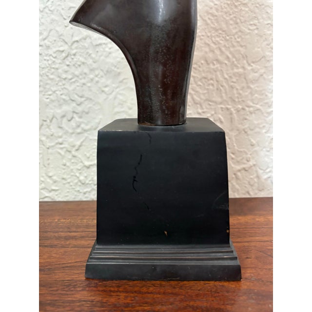 Contemporary Vintage Bronze Stylized Deer Bust Statue For Sale - Image 3 of 10