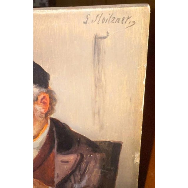 Mid-Century Modern Genre Scene with Gentleman and Bird, Signed Siegfried Stoitzner (Vienna, 1892–1976) For Sale - Image 3 of 13