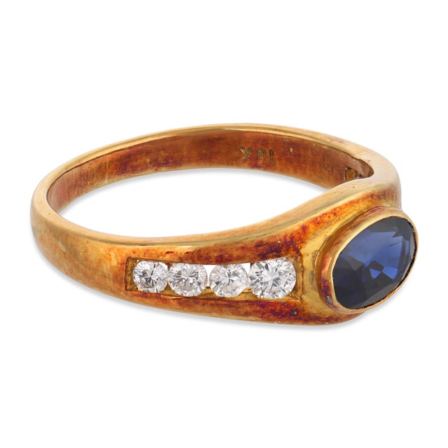 Vintage Sapphire Diamond 18k Yellow Gold Ring, Size 4.25 For Sale - Image 4 of 6