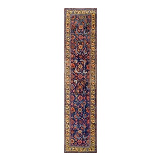 1900s Classic Blue Herati Pattern Antique Bidjar Hallway Runner Rug For Sale
