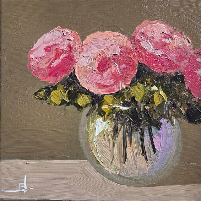 Pink Roses Oil Painting by Vivek Mandalia For Sale