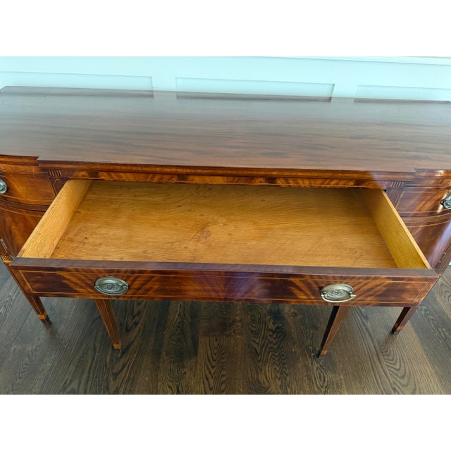 Brown 1900’s Antique English Hepplewhite Flame Mahogany Inlaid Sideboard Server Buffet For Sale - Image 8 of 9