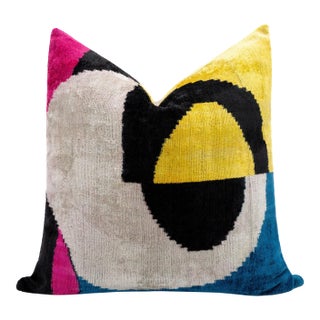 Canvello Abstract Multicolor Silk Velvet Pillow – 20x20 Handmade Modern Art Cushion For Sale