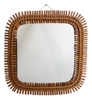 Vintage Italian Rattan Mirror, 1960s