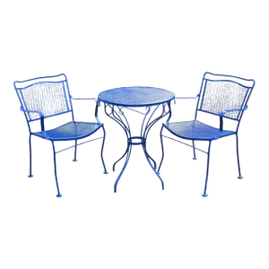 Vintage Wrought Iron Patio Set Painted Ford Blue, 3 Pieces