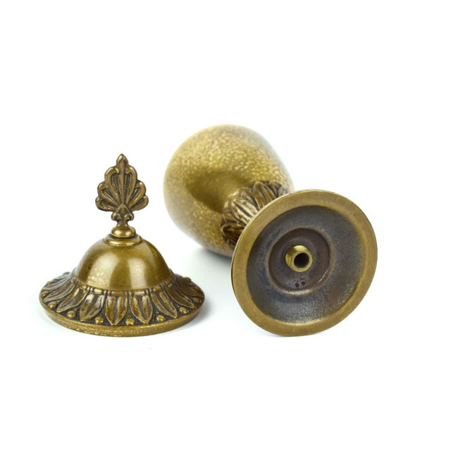 Late 20th Century Small Ornate Bronze Urn With Leaf Finial For Sale - Image 6 of 6