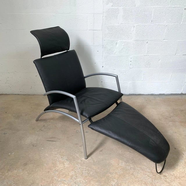 Black leather Kebe lounge or armchair with detachable footrest, Denmark, 1980s Single chair dimensions without footrest:...