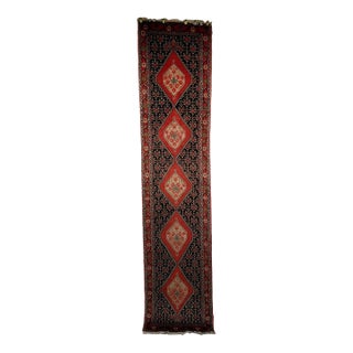 Vintage Persian Bidjar Runner, Hand-Knotted Wool, Geometric Pattern, Navy & Red, 3x10 For Sale