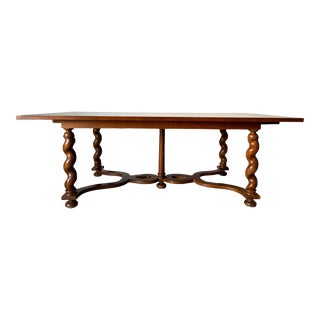 Baker Furniture Walnut and Inlaid Burlwood Dining Table With Barley Twist Legs For Sale