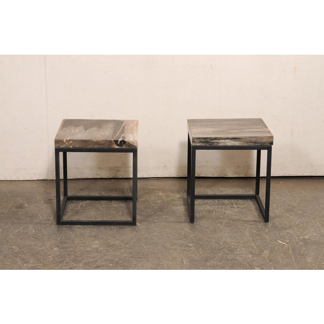 Early 21st Century Petrified Wood & Iron Side Tables - A Pair For Sale - Image 5 of 10