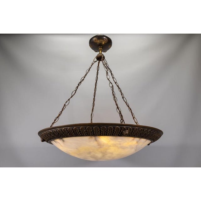 Metal Large Art Deco Eight-Light Alabaster and Bronze Chandelier, 1920s For Sale - Image 7 of 18