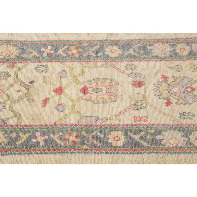 Textile Long Ivory Modern Oushak Handmade Wool Runner For Sale - Image 7 of 13