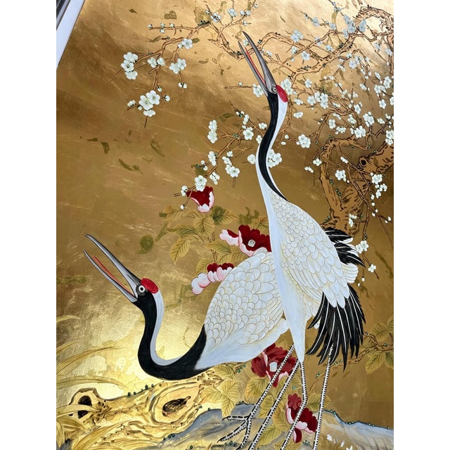 Hand Painted Gold Leaf Wallpaper With Birds & Floral Chinoiserie Design, Luxury Oriental Wallcovering, Custom Made Decorative Wall Mural For Sale - Image 9 of 13
