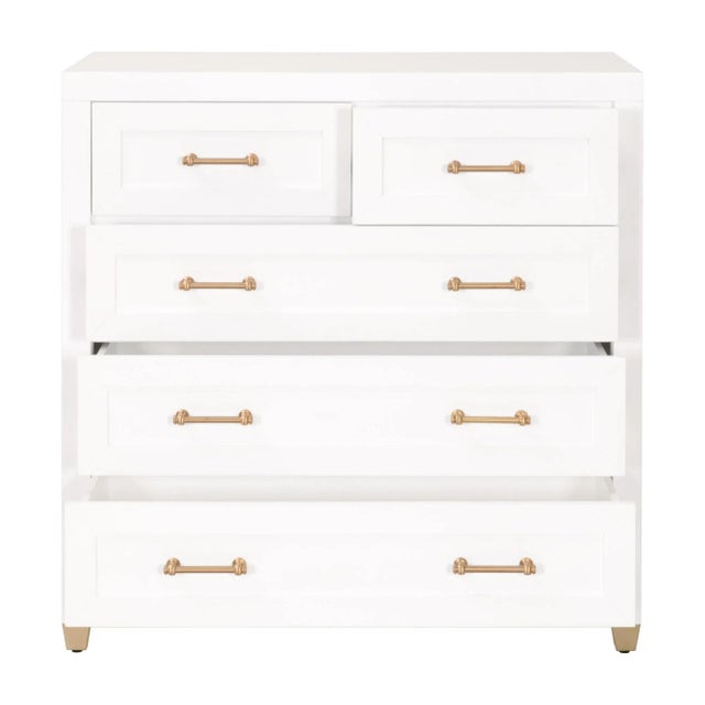 Contemporary Stella White Lacquered Wood 5-Drawer High Chest For Sale - Image 3 of 4