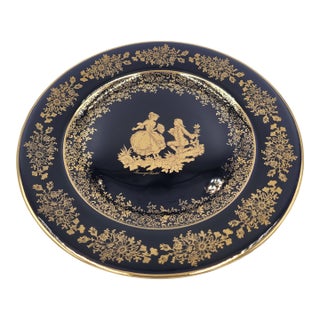 Vintage Limoges Castel Cobalt Blue & 22k Gold Courting Couple Decorative Plate For Sale