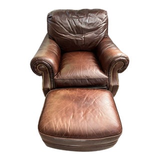 Whittimore Sherrill Club Chair With Ottoman, Bayou Walnut For Sale