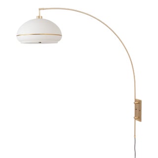 1960s Morelli Brass Wall Sconce by Nova of California - White Lucite Shade With Weathered Brass Stripe For Sale