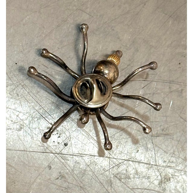 1950s-60s Native American style silver/gold metal spider brooch w/ onyx stone. Excellent condition.