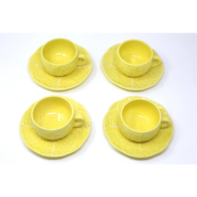 Vintage Secla Yellow Cabbage Majolica Teacups and Saucers by Secla - Set of 8 For Sale - Image 9 of 9