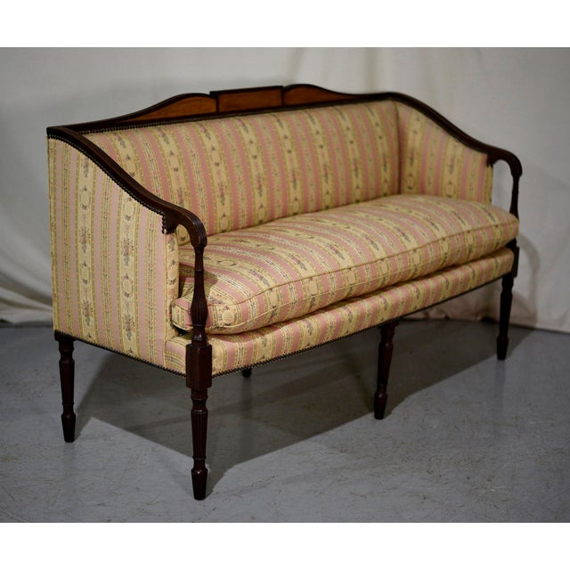 Vintage Sheraton Style Inlaid Mahogany Settee by Kittinger Furniture