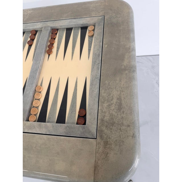 Goatskin and Suede Flip Top Game Table, Karl Springer, 1970's For Sale - Image 10 of 14