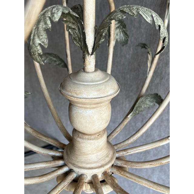 Vintage Late 20th Century Italian Green Acanthus Leaves 8 Light Tole Chandelier For Sale - Image 9 of 12
