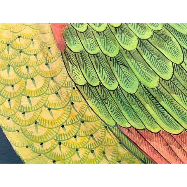 Original art for parrot and bird lovers! “The Feather Forecast” is a simple and cheerful parrot painting done in a “Modern...