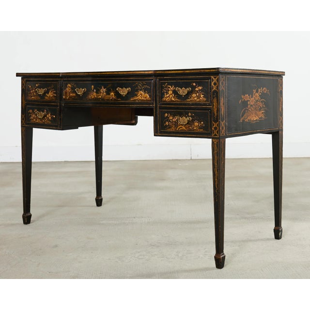 Chinoiserie English George III Style Chinoiserie Decorated Lacquer Desk For Sale - Image 3 of 18