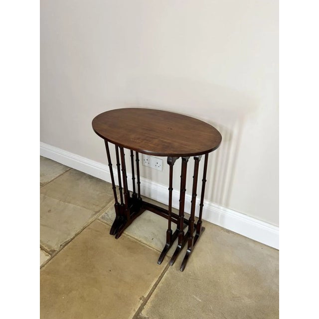 Wood Antique Edwardian Mahogany Inlaid Nesting Tables, 1900, Set of 3 For Sale - Image 7 of 8