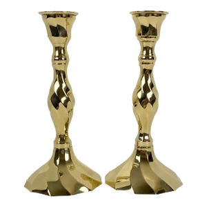Modern Brass Candlesticks in Original Velvet Covered Box