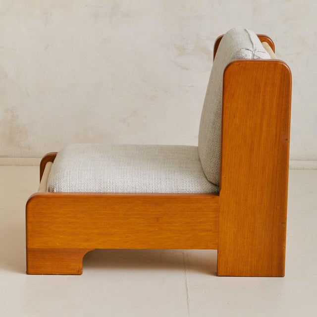 Brown French Wood Lounge Chair in Ivory Mottled Bouclé, 1970s - 2 Available For Sale - Image 8 of 11