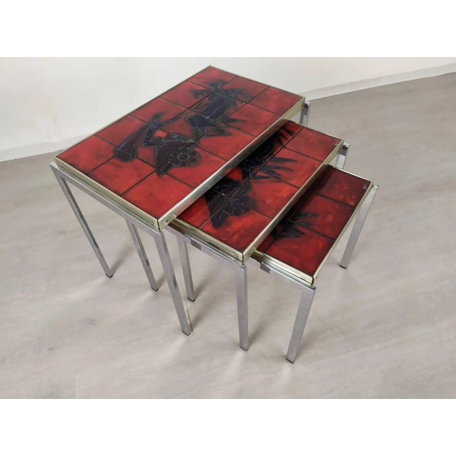 Vintage Ceramic Nesting Tables, Set of 3 For Sale - Image 3 of 14