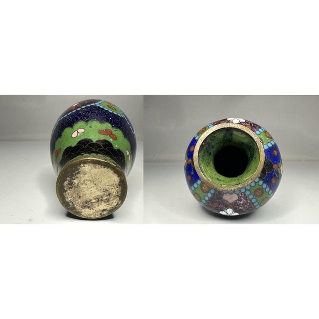 Purple Antique Japanese Cloisonne Vase: Meiji Period Floral Enamel For Sale - Image 8 of 10