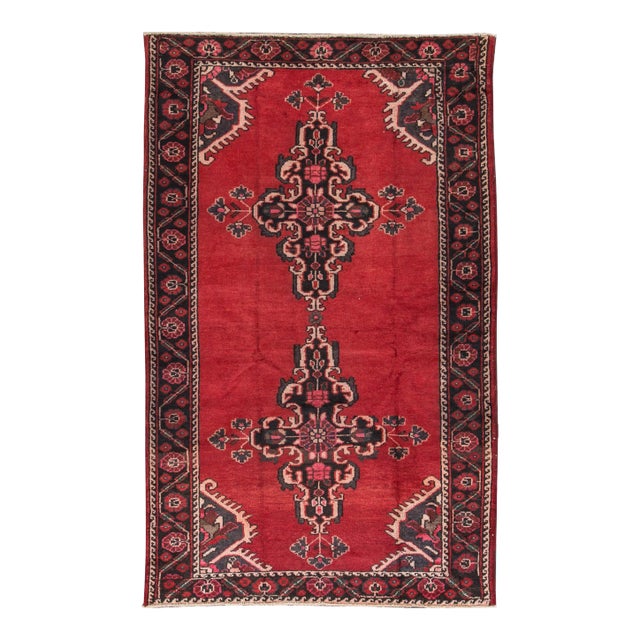 Red Vintage Hamadan Handmade Wool Rug For Sale
