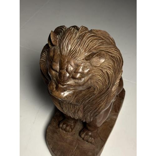 Asian Carved Wood Lion Statue For Sale - Image 4 of 16