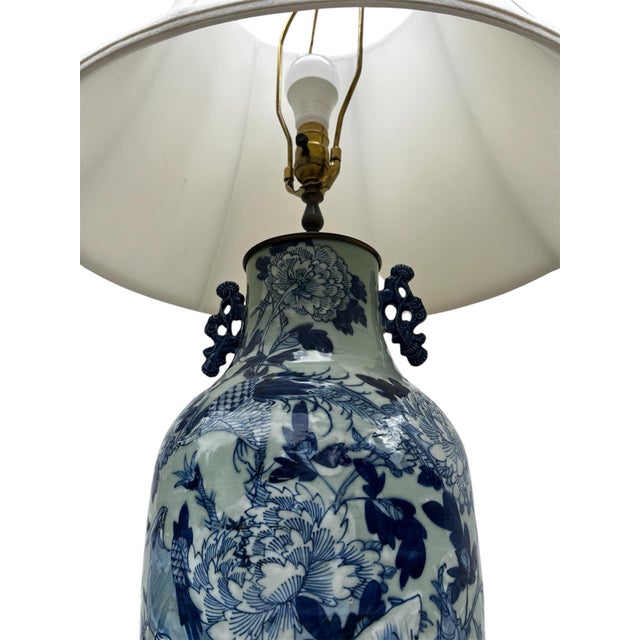 Ceramic Pair of Large-Scale Vintage Chinese Blue & White Porcelain Chinoiserie Table Lamps For Sale - Image 7 of 12
