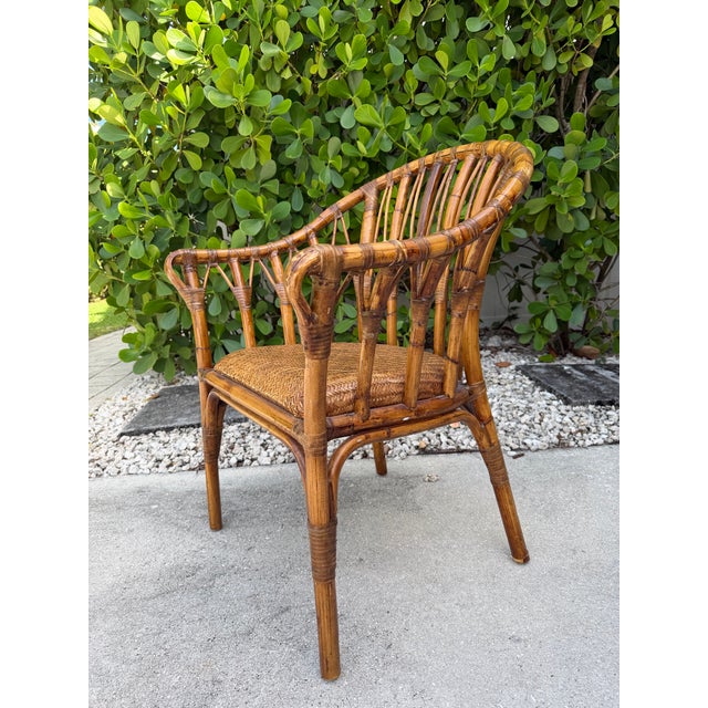 Wood Vintage Handcrafted Rattan Barrel Back Chair With Woven Seat For Sale - Image 7 of 13
